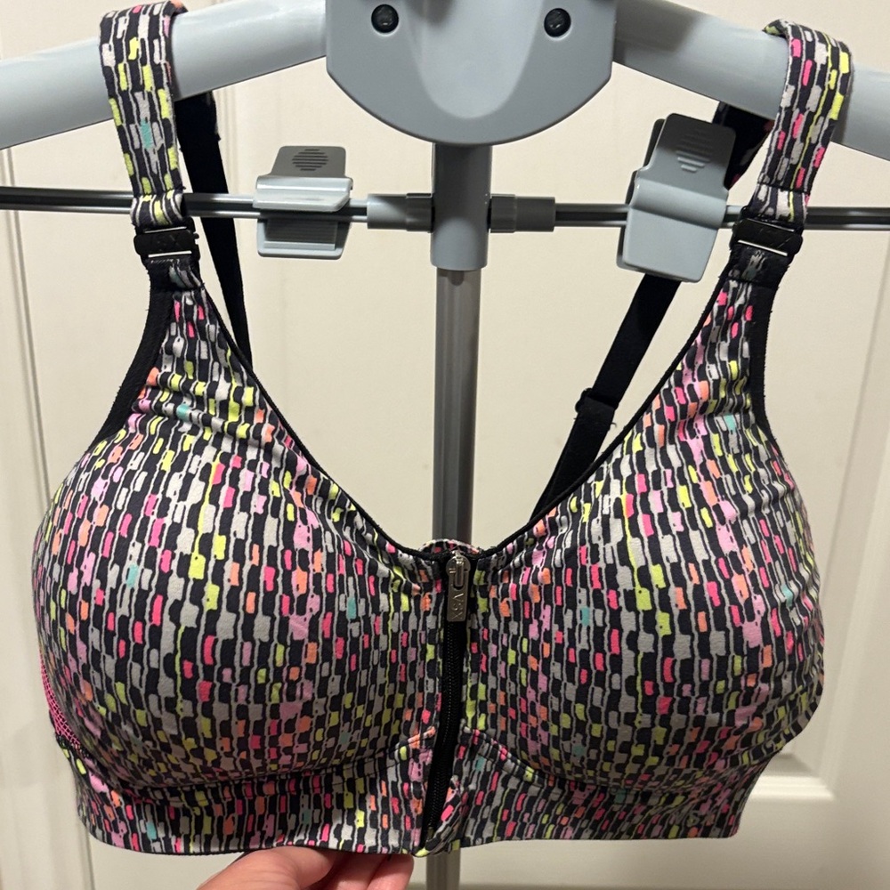 Victoria secret VSX Neon Patterned Zip-Front Sports Bra. Size 36 C.